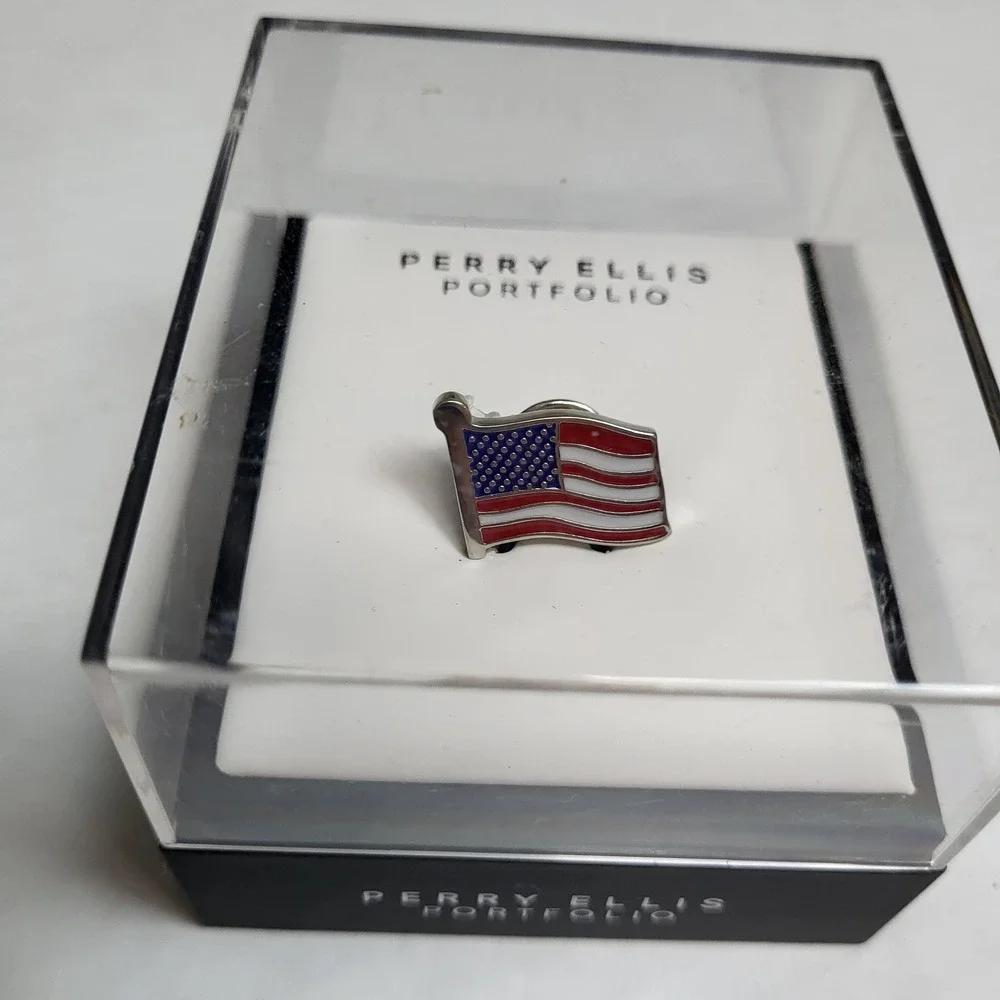 Perry Ellis Portfolio Mens American‎ Flag Lapel Pin Brooch NIB Patriotic Suit